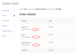Product Unit Price Showing On Order View In My Account