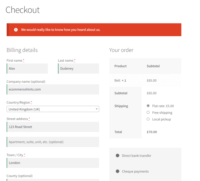 WooCommerce checkout custom error message if select field is not populated