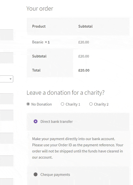 WooCommerce fixed amount checkout donation