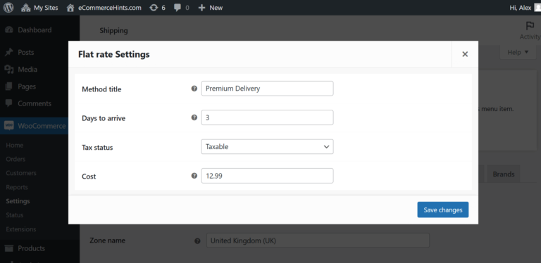 WooCommerce estimated delivery days field when editing a shipping method