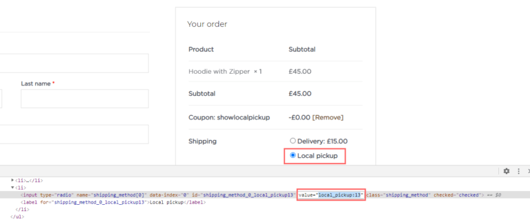 WooCommerce get shipping method radio button value