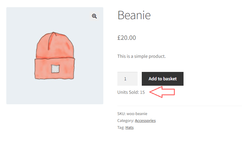WooCommerce product page showing the number of units sold for each product