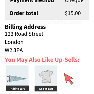 woocommerce thank you page up sells