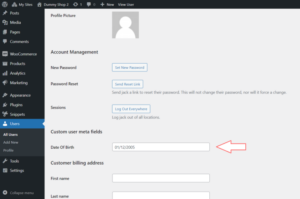 WooCommerce/WordPress User Profile Editor Showing Saved Date Field As User Meta