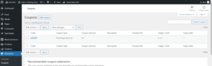 WooCommerce coupon dashboard showing automatically generated coupon code