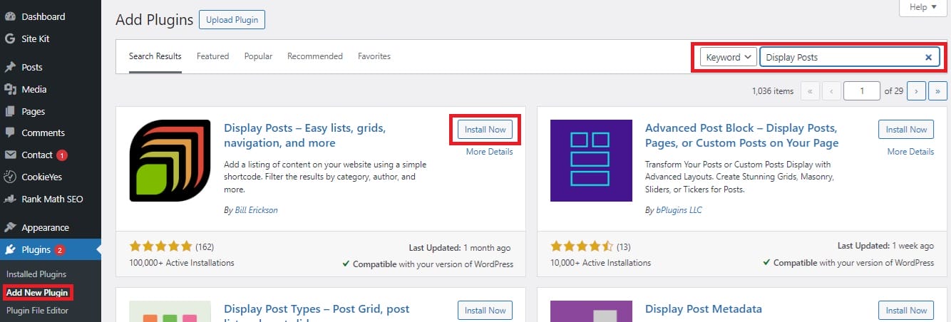 How to Showcase Trending Articles Based on Views in WordPress 1 displayposts_1_installplugin