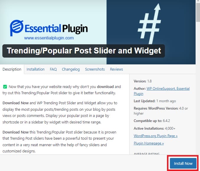 How to Showcase Trending Articles Based on Views in WordPress 6 displayposts_6_installpostslider