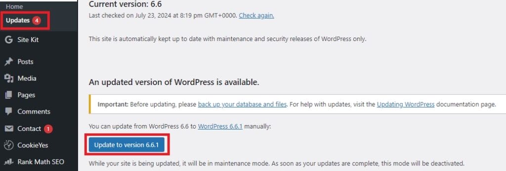 What are The Pros and Cons of Automatic WordPress Updates 1 wpupdates manual core update