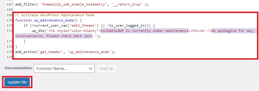 WordPress Maintenance Mode: A Comprehensive Guide to Enabling, Disabling, and Troubleshooting 3 wp-maintenance-core-add-code
