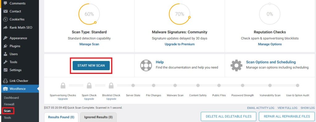 How to Scan Your WordPress Website for Vulnerabilities: Best Practices and Tools 6 wp vulnerabilities start new scan